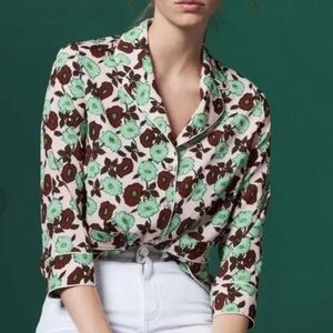 Sandro Paris Pajama Style Floral Crepe Jacket Top - Size S